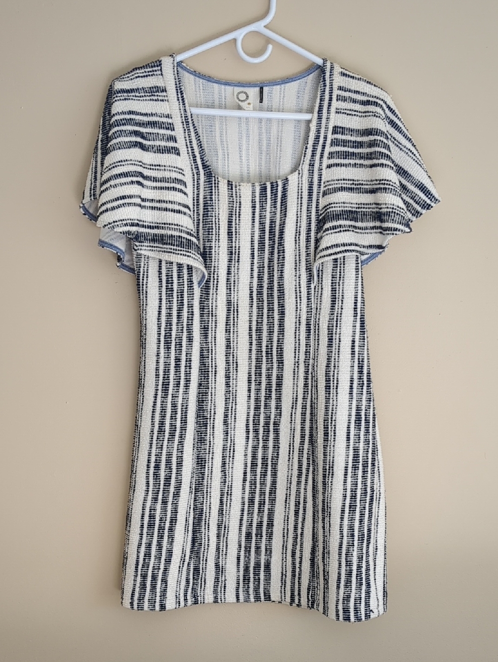 XS Akemi + Kin Blue Striped Textured Ruffle Joanie Dress